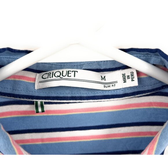 Criquet Shirt Mens M Blue Striped Golf Polo Stretch Rugby - Picture 2 of 4